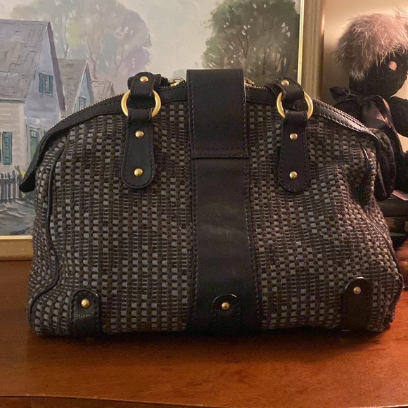 Valentino Garavani large handbag vintage black leather with fabric gold hardware - Picture 6 of 14